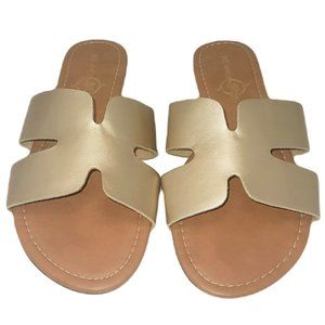Sole Mates Womens H Slab Bottom G Gold Shimmer Leather Slides Flats Sandals NEW